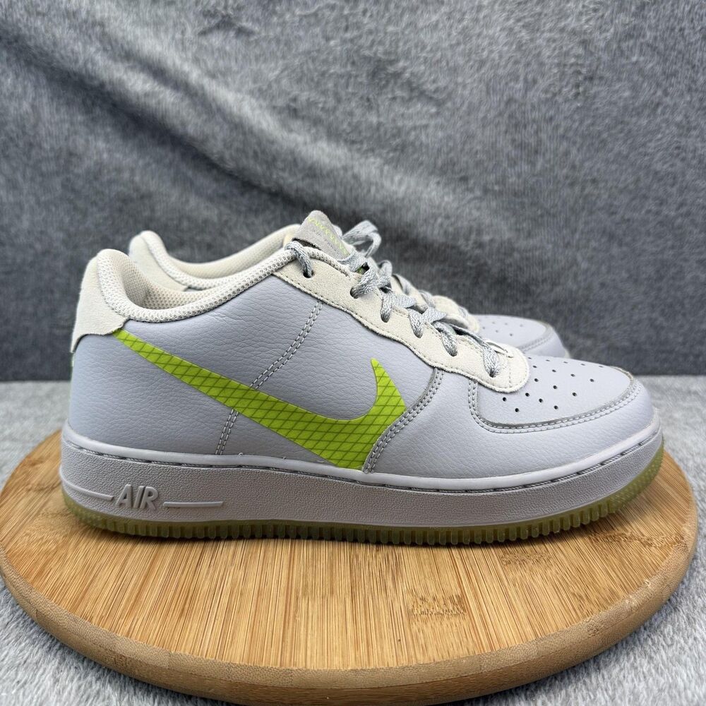 Nike Air Force 1 Low Shoes Boys Size 7 Gray Green Leather Sneakers CD7409-002